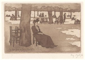 Mulher no jardim do jardim das Tulherias em Paris Jardins des Tuileries Paris (título no objeto) de Eugene Bejot