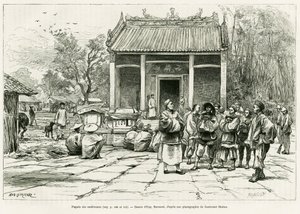 Conferências Pagoda, Monkay. Gravura de Eugene Burnand, para ilustrar a história Sur les frontières du Tonkin, do Doutor P.Neiss, no tour du monde 1888, dirigido por Edouard Charton (1807-1890), Hachette, Paris. de Eugene Burnand