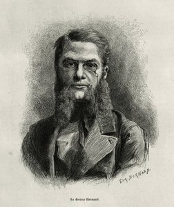 Retrato do Dr. Harmand, gravado por Eugene Burnand, para ilustrar a história do Laos e das populações selvagens da Indochina pelo Dr. Harmand, em 1877, publicado no tour du monde, sob a direcção de Edouard Charton de Eugene Burnand