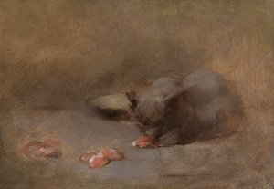Chat Mangeant (Óleo sobre tela colocado a bordo) de Eugène Carrière