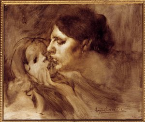 A Pintura do Beijo Materno de Eugene Carriere (1849-1906) Século XIX 0,46 x 0,55 m Paris, Musee d