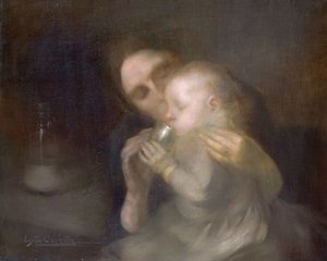 A Caneca de Lata (óleo sobre tela) de Eugène Carrière