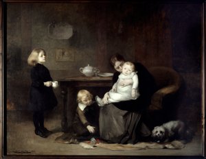 A criança doente Uma mãe viúva a beijar o seu bebé doente. Pintura de Eugene Carriere (1849-1906) 1885 Sol. 2x2,46 m Paris, musee d