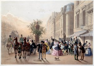 Boulevard des Italians, Café Tortoni em Paris no século 19 Gravura de Eugene Guerard