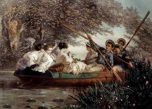 O passeio de barco Litografia de Eugene Guerard (1821-1866) Coleção Particular do século XIX