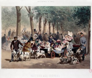 Caminhada de carro no Jardim das Tuileries em Paris no século XIX Litografia de Eugene Guerard (1821-1866) Paris do século XIX, Musee Carnavalet