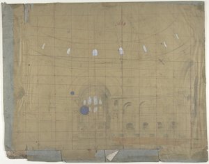Projeto para um cenário na Ópera, Paris: Igreja Interior, 1830-90. de Eugene Ciceri