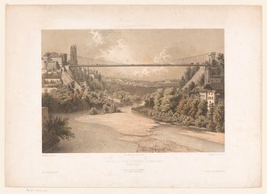 Gezicht op de hangbrug over de Sarine, te Fribourg
Suíça, Savoy e Tyrol / Perfil da ponte suspensa em Fribourg (Cantão de Fribourg) (título sobre o objecto)