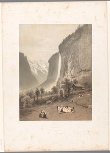 Piquenique com vista para a cascata de Staubbach
Le Staubbach (título sobre o objecto)
La Suisse et la Savoie (título da série)
Vistas da Suíça e da Sabóia (título da série sobre o objecto) de Eugene Ciceri