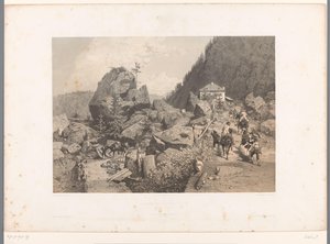 Viajantes no desfiladeiro do Tête Noire entre Martigny e Chamonix
Passage de la Tête Noire (título sobre o objecto)
Vistas da Suíça e da Sabóia (título da série)
La Suisse et la Savoie (título da série sobre o objecto) de Eugene Ciceri