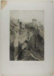 Tivoli: Os Templos de Vesta e da Sibila e Ruínas da Gruta de Netuno, placa dezenove de Italie Monumentale et Pittoresque de Eugene Ciceri