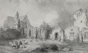 Viagens pitorescas e românticas na França antiga. Bretanha: Relec Abbey. de Eugene Ciceri