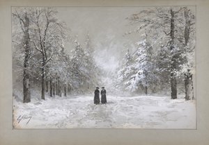 Cena de inverno com dois homens, 1830-90. de Eugene Ciceri