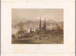 Vista de Lucerna Lucerna (título no objeto) Pontos turísticos na Suíça, Savoy e Tirol (título da série no objeto) La Suisse, la Savoie et le Tyrol (título da série) de Eugene Ciceri