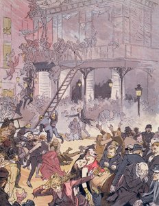 Incêndio na Ópera Comique, 25 de maio de 1887 (lito a cores)