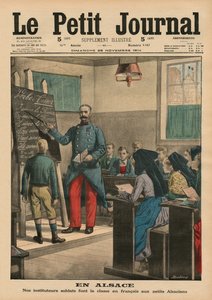 Alsácia, nossos professores soldados que ensinam as crianças da Alsácia francesa, ilustração da capa do &39;Le Petit Journal&39;, suplemento ilustrado, 29 de novembro de 1914