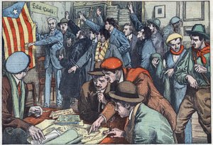 Os separatistas catalães estão a preparar a sua trama em Paris. Ilustração de Damblans. Em "Le Pelerin" de 28 de Novembro de Eugene Damblans