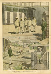 Ilustração de Eugene Damblans (1865-1945) em Le Pelerin, 07/05/05 - Algumas cenas da vida do Bagne - Prisões, Bagnes, Forças de Trabalho - Prisioneiros, Guardas Prisionais de Eugene Damblans
