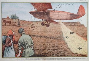 Semente de um avião na Rússia Soviética, ilustração para a revista "le Pelerin", 22 de Outubro de 1933 (cor litho) de Eugene Damblans