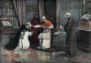 "A disputa do Santo Sacramento": São Tomás de Aquino, Papa Urbano IV e São Boaventura. (San Tommaso d