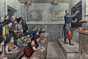 A primeira aula de francês na Alsácia é reconquistada. Ilustração de Damblans. Em "Le Pelerin" de 1914. de Eugene Damblans