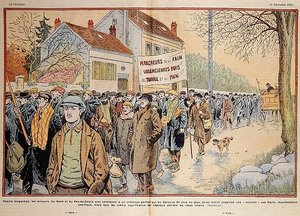 Mineiros desempregados do Norte de França e da região de Pas-de-Calais marchando para Paris, ilustração de 