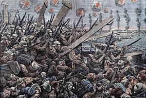 Guerra 1914-1918. Frente da Bélgica 1914. Soldados alemães no Yser. Soldados alemães no Yser. de Eugene Damblans