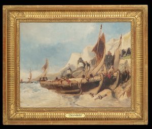 Barcos de pesca na praia, Bretanha de Eugene Deshayes