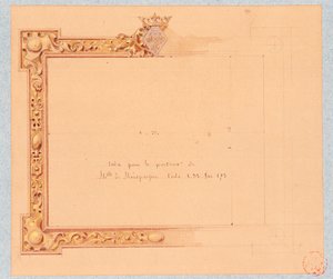 Desenho da cornija para o retrato de Mademoiselle de Montpensier, de Eugene Emmanuel Viollet-Le-Duc (1814-1879), desenho em aquarela de Eugene Emmanuel Viollet-le-Duc
