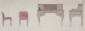 Cadeira baixa e escrivaninha para o Quarto Dourado de Eugene Emmanuel Viollet-le-Duc