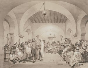 Café du Divan, Argel, de um volume comemorativo da Força Expedicionária francesa que capturou Argel em 1830, gravado por Adolphe Jean-Baptiste Bayot (1810-66)