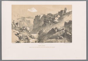 Ganjnameh op de berg Alvand no Irão
Elvend Gorge onde há pastilhas de inscrição cuneiforme perto de Hamadan (título no objecto) de Eugene Flandin