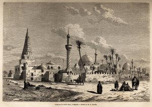 O túmulo do Xeque Omar, em Bagdá, desenho de Eugene Flandin (1809-1876), para ilustrar sua viagem à Mesopotâmia em 1840-1842. Gravura em "Le tour du monde", 1861. A coleção de Selva.