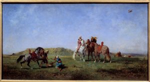Caça ao Falcão na Argélia Pintura por Eugene Fromentin (1820-1876) Sol do século XIX. 0,45x0,85 m
