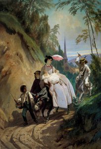 Caminhe um burro até Montmorency Painting by Eugene Giraud (1806-1881) Paris do século XIX, Artes Decorativas