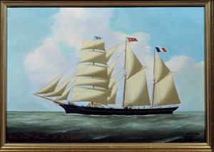Le Trois Mats Wood-Rose Painting by Eugene Margueritte-Grandin dit Eugene Grandin (1833-1916) 1886 Sun. 0,56x0,81 m Fecamp, Museu da Terra Nova