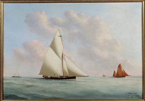 Iate Sylphe em regata. Pintura por Eugene Margueritte-Grandin este Eugene Grandin (1833-1916)