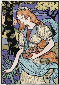 Arte. Mulheres no estilo Art Nouveau. Ilustração de E. Grasset, França, c.1890 (cartaz)