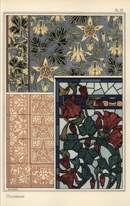 Columbine, Aquilegia vulgaris, flor em padrões para papel de parede, vidro manchado e azulejos de Eugene Grasset