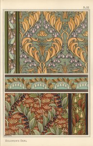 Selo de Salomão, Polygonatum multiflorum, como motivo de design em papel de parede, bordas e tecido de Eugene Grasset