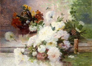 Natureza morta com flores de outono de Eugene Henri Cauchois