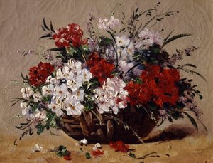Cesto de flores de verão. Pintura de Eugene Henri Cauchois (1850-1911) Coleção particular. de Eugene Henri Cauchois