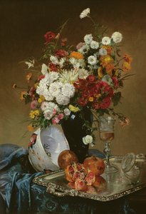 Ainda vida com flores e romãs