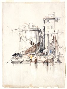 Junto ao mar - Aldeia de pescadores de Eugene Isabey