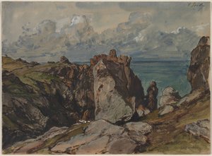 Penhascos à beira-mar em Cézembre, Bretanha de Eugene Isabey