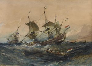 Navios holandeses numa tempestade