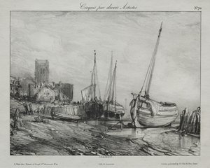Barcos de pesca ao longo da praia de Eugene Isabey