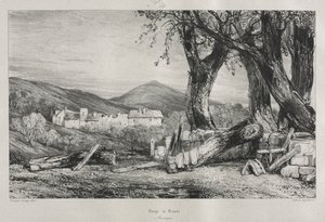 Viagens pitorescas e românticas na Velha França: Auvergne vol. II, desfiladeiro de Royat, placa 79, 1830 de Eugene Isabey