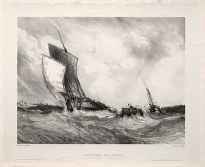 Seis fuzileiros navais: retorno ao porto, 1833. de Eugene Isabey
