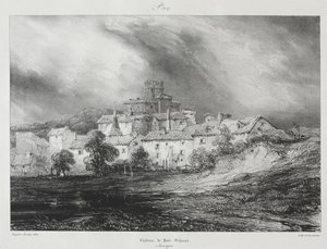 Viagens pitorescas e românticas na França antiga, Auvergne: Château de Pont-Gibaud de Eugene Isabey